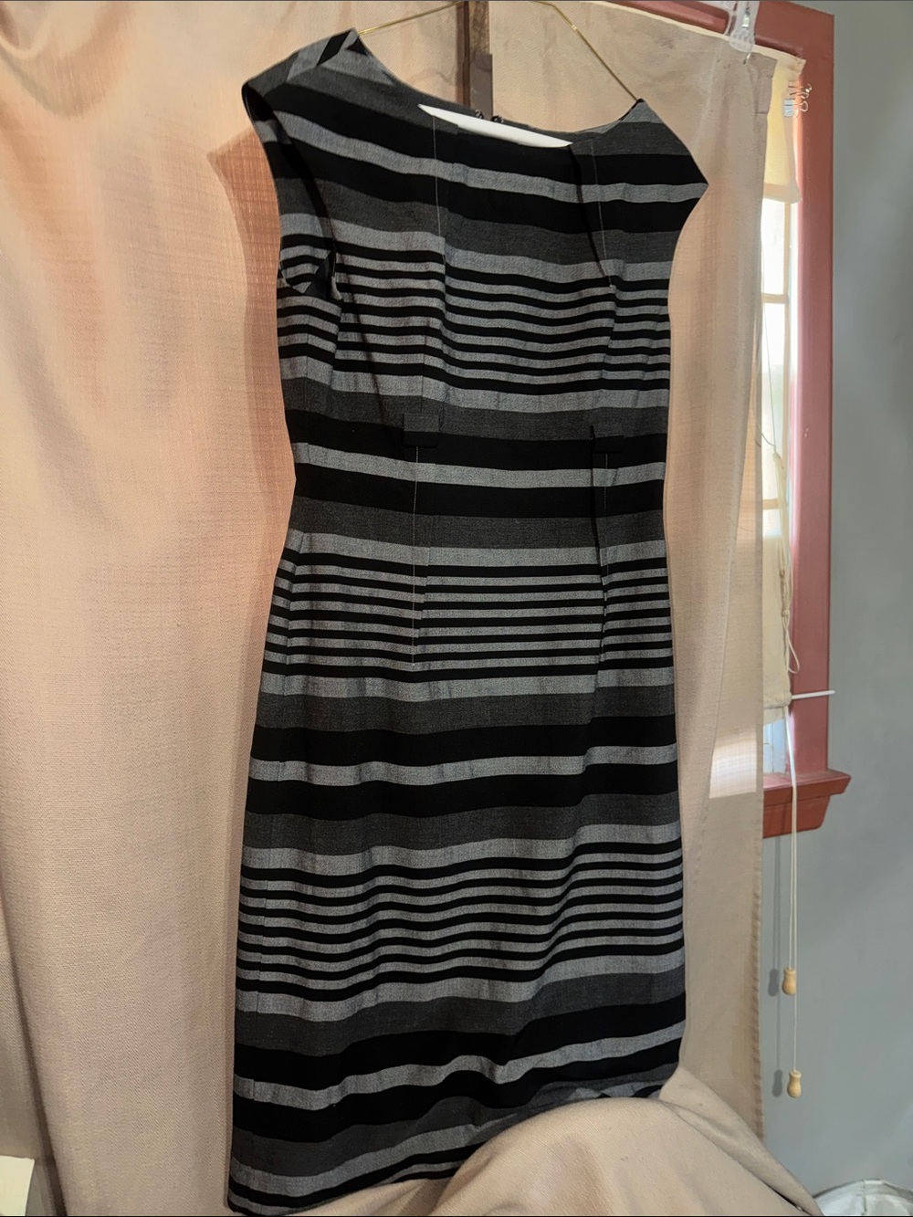 Calvin Klein Black and Gray Striped Midi Sheath Dress-50